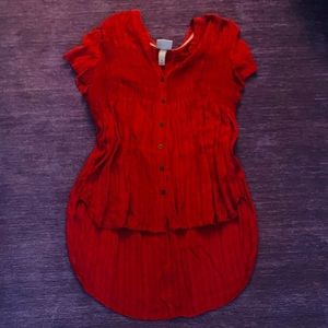 Red short in front long in back blouse shirt